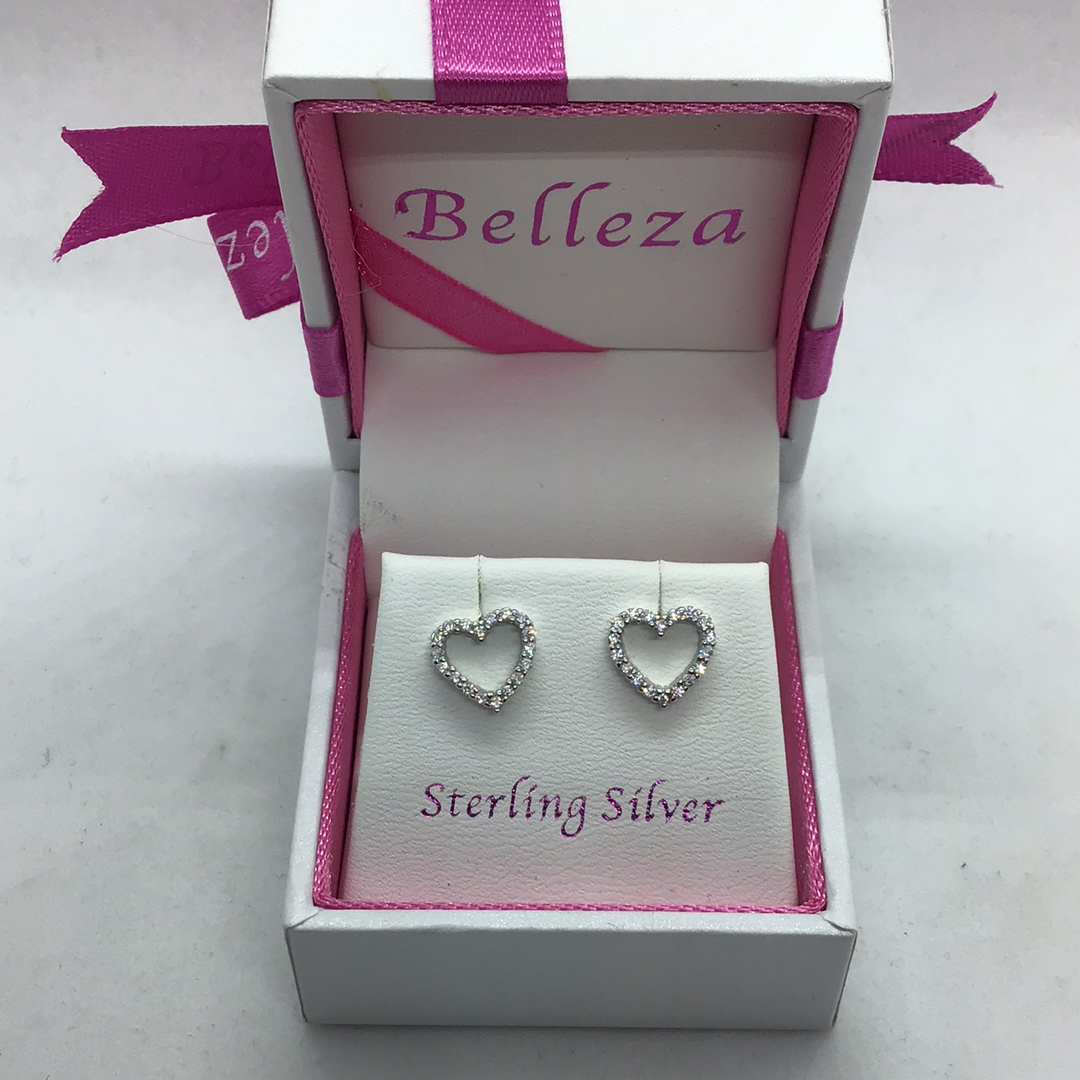 Sterling Silver CZ Heart Earrings