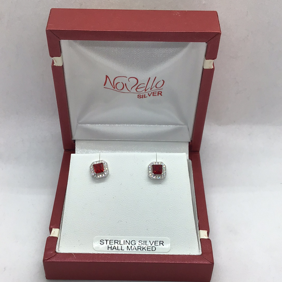 Sterling Silver Garnet and CZ Earrings.