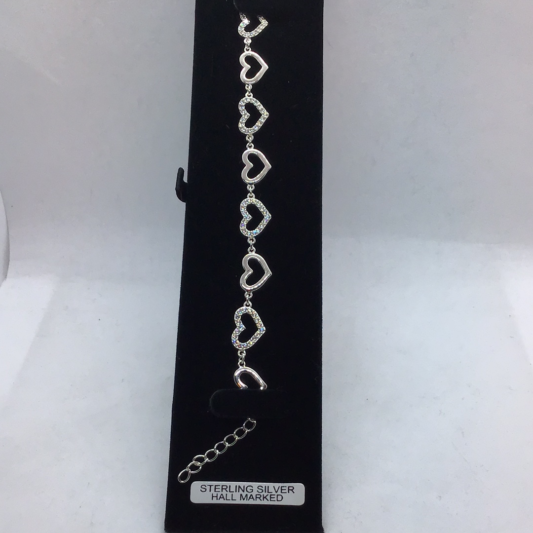 Sterling Silver CZ and Plain Heart Bracelet