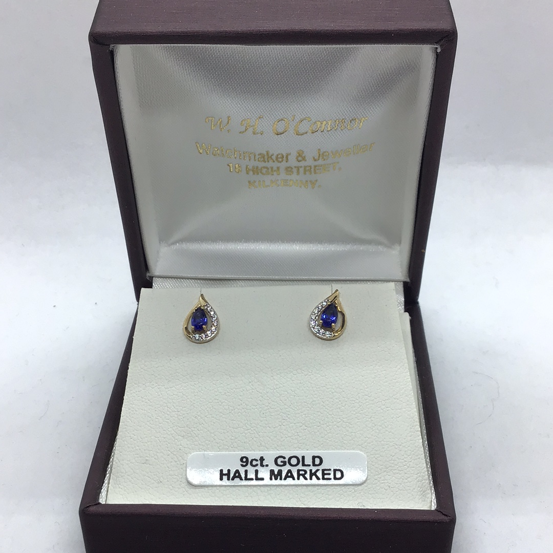 9ct Gold Blue Stud Earrings