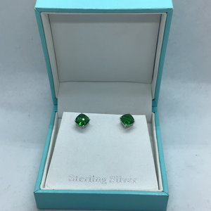 Sterling Silver Green Stud Earrings.