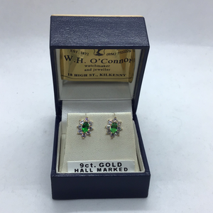 9ct Gold Green Cluster Stud Earrings