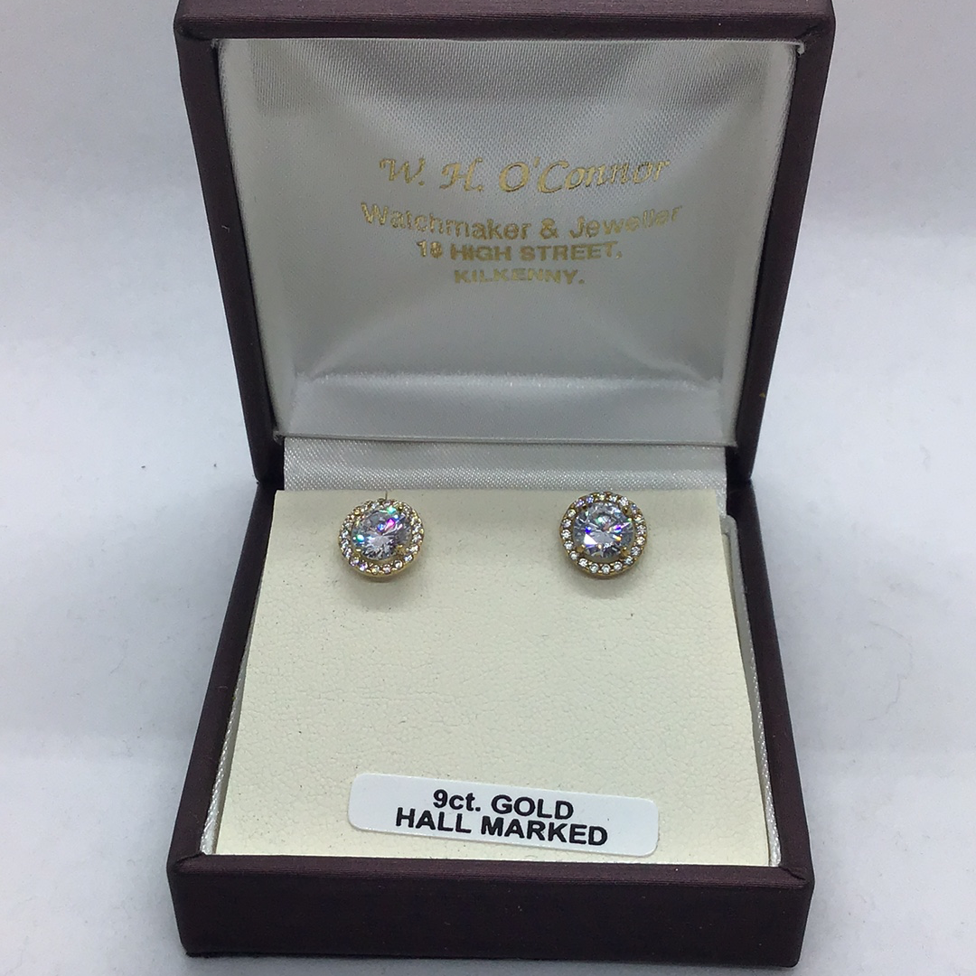 9ct Gold Cubic Zirconia Cluster Stud Earrings