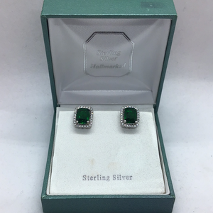 Sterling Silver Green Cluster Earrings