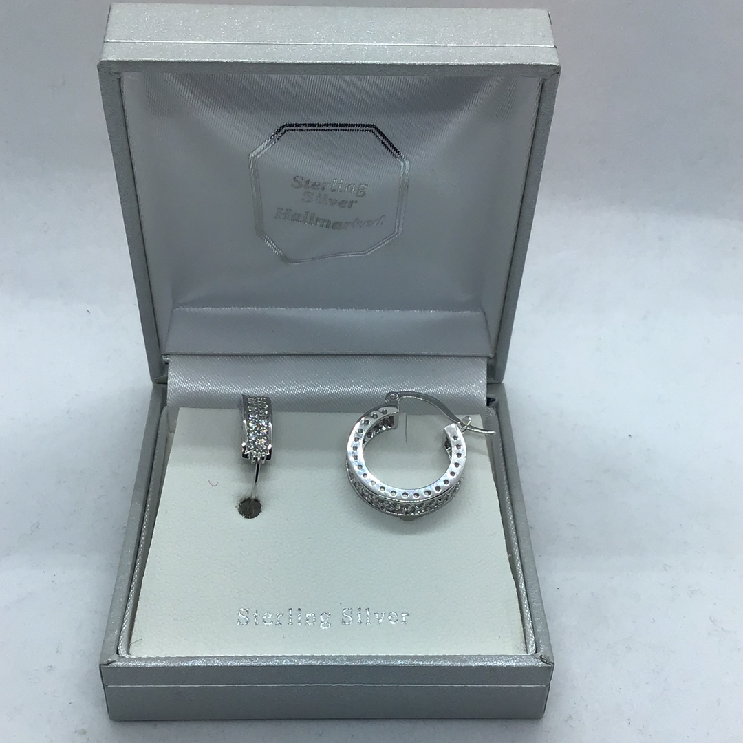 Sterling Silver Stone Set Creole Hoop Earrings