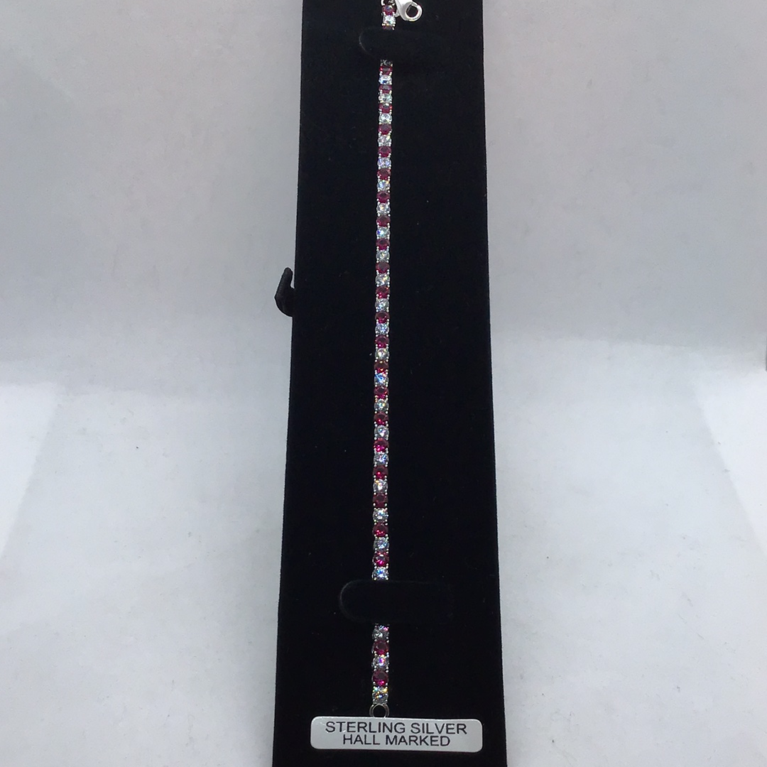 Sterling Silver CZ and Ruby coloured stone Bracelet