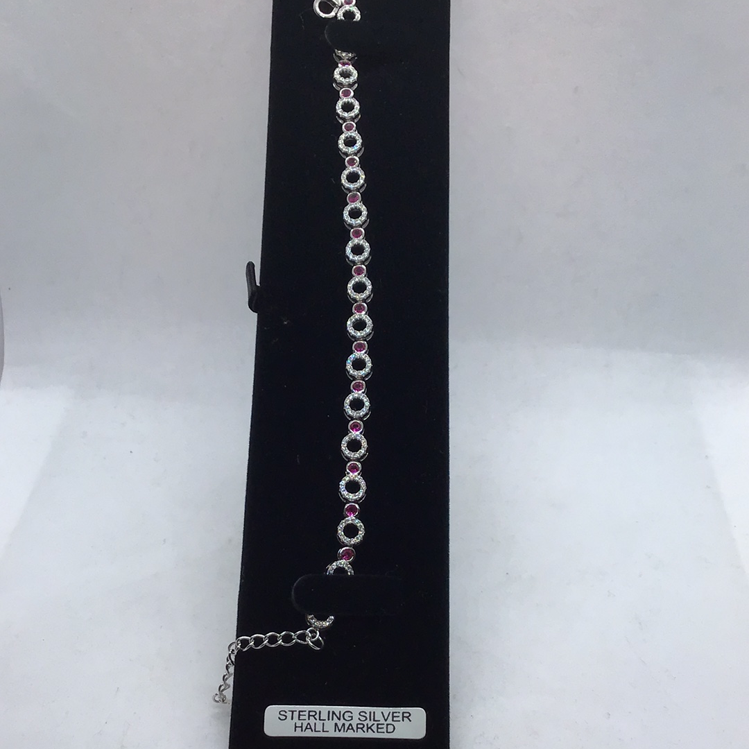 Sterling Silver CZ and Ruby coloured Bracelet