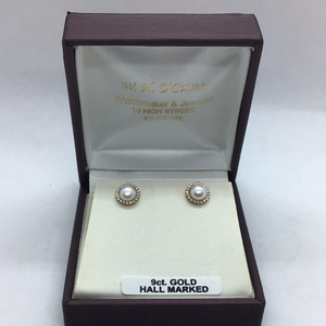 9ct Gold Pearl and Cubic Zirconia Cluster Stud Earrings
