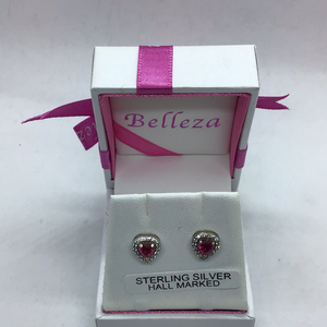 Sterling Silver CZ and Ruby coloured stone Heart Earrings