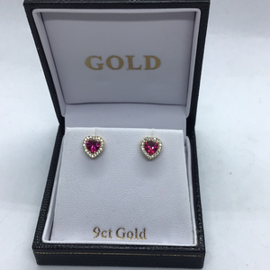 9ct Gold Red Heart Cluster Stud Earrings