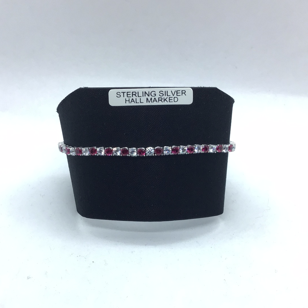 Sterling Silver Ruby and CZ Bracelet