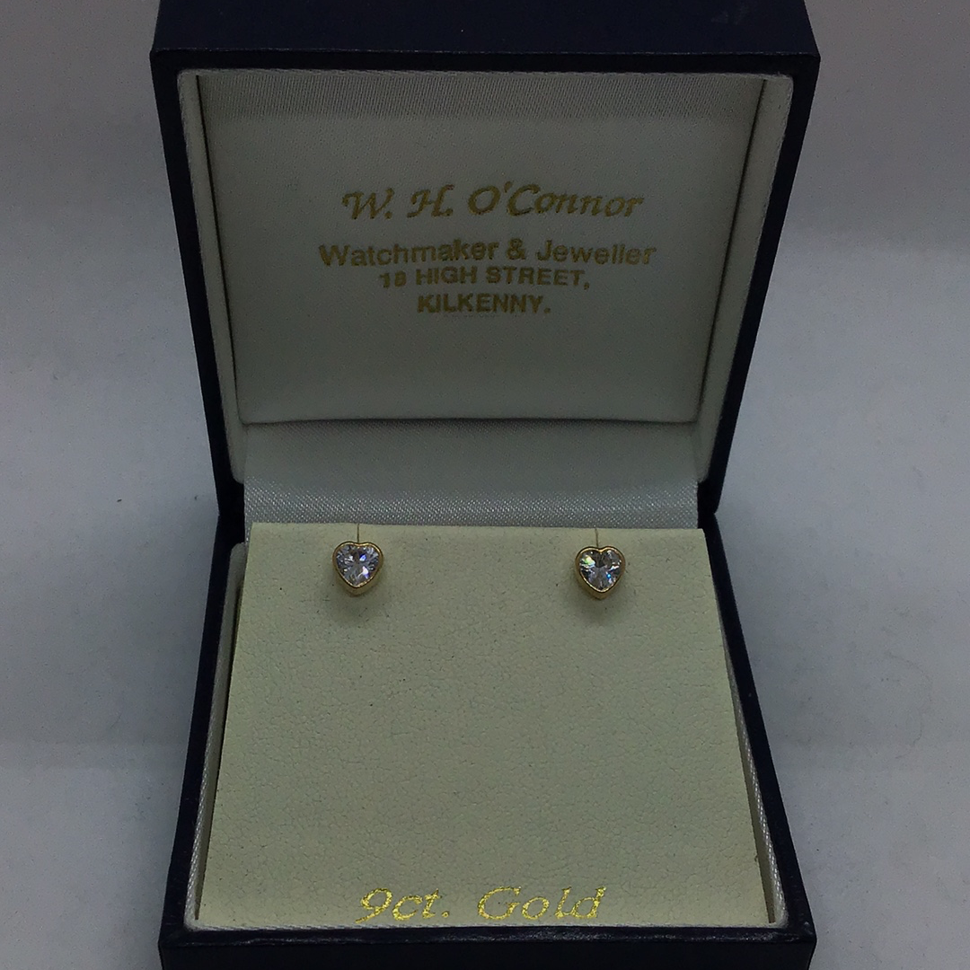 9ct Gold Heart CZ Earrings