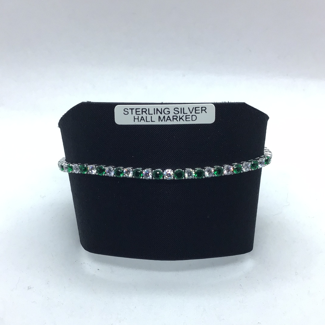 Sterling Silver Green and CZ Bracelet