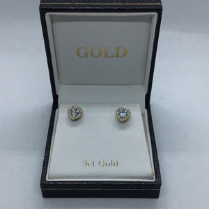 9ct Gold Heart Cluster Stud Earrings