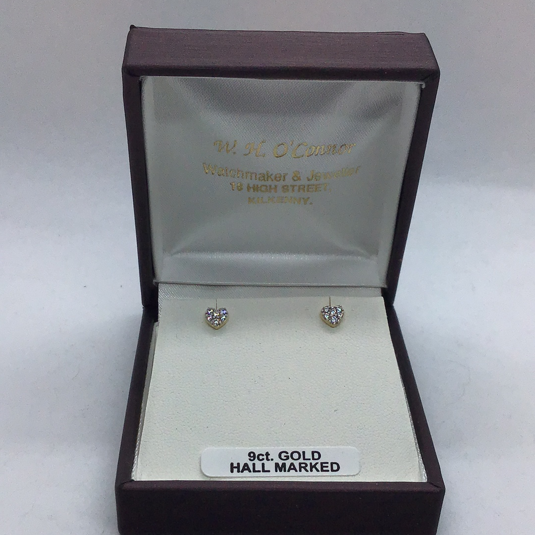 9ct Gold Cubic Zirconia Heart shaped Stud Earrings